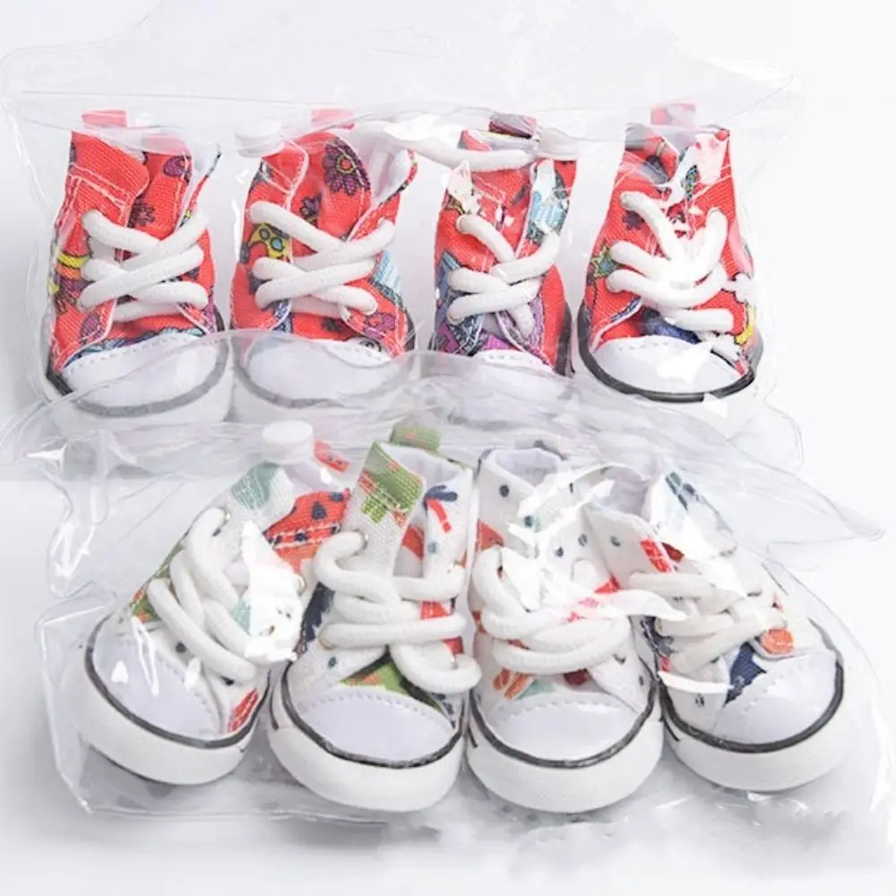 4Pcs 내마 모성 개 캔버스 신발 패션 미끄럼 방지 애완 동물 데님 부츠 발 보호대 신발 강아지 스포츠 운동화