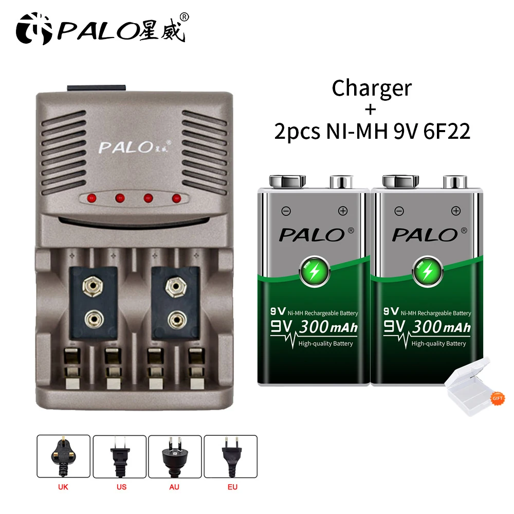 PALO 6F22 Akumulator Ni-MH 9 V 9 V 300 mAh Akumulator 9 V o niskim napięciu i niskim natężeniu rozładowania z inteligentną ładowarką