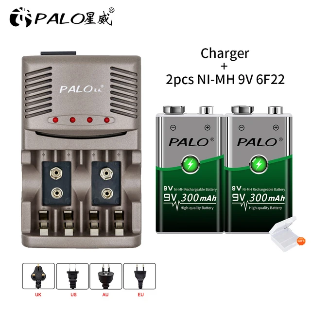 PALO 6F22 Akumulator Ni-MH 9 V 9 V 300 mAh Akumulator 9 V o niskim napięciu i niskim natężeniu rozładowania z inteligentną ładowarką
