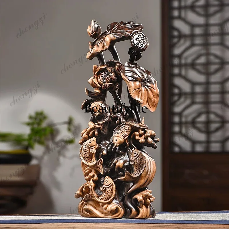 A73 ebony carving lotus animal ornaments home decoration handicrafts housewarming gift