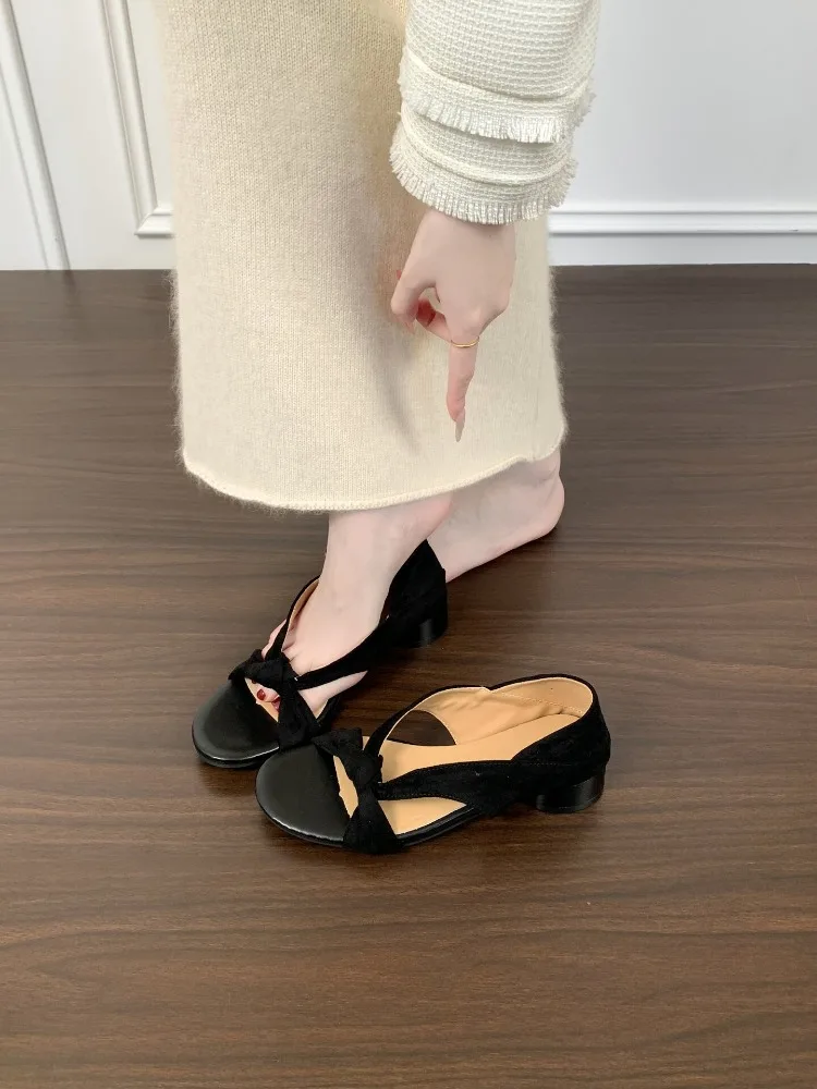 Butterfly-knot Women Gladiator Sandals Concise Slip On Low Heel Shoes Summer Comfort Daily Walking Dress Sandals_vogvips.com