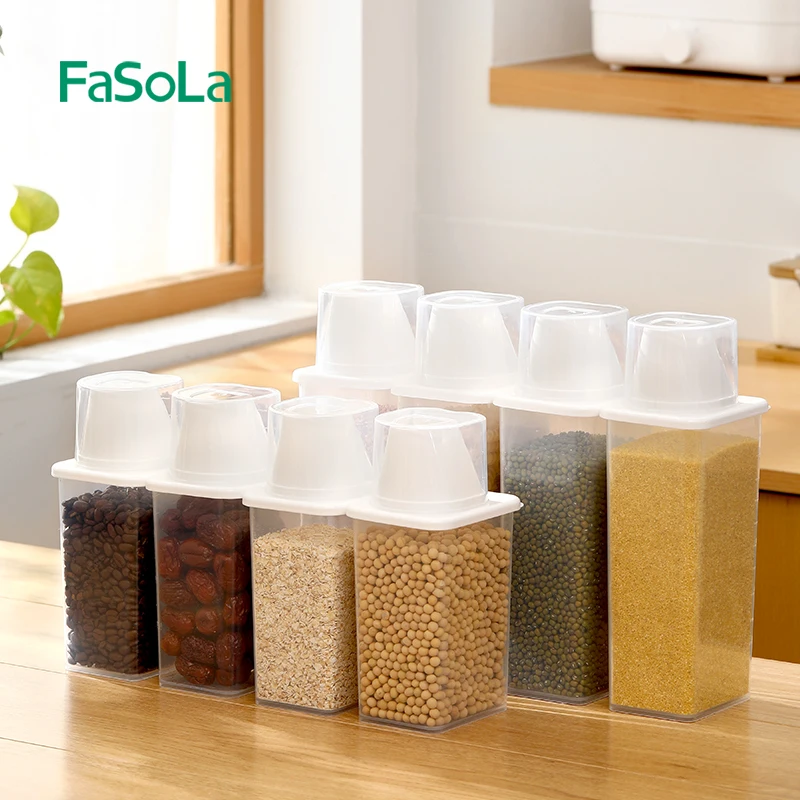 FaSoLa Plastic Storage Container Food Organizer Rice Dispenser Jars for Bulk Cereals Kitchen Storage Preservation Box