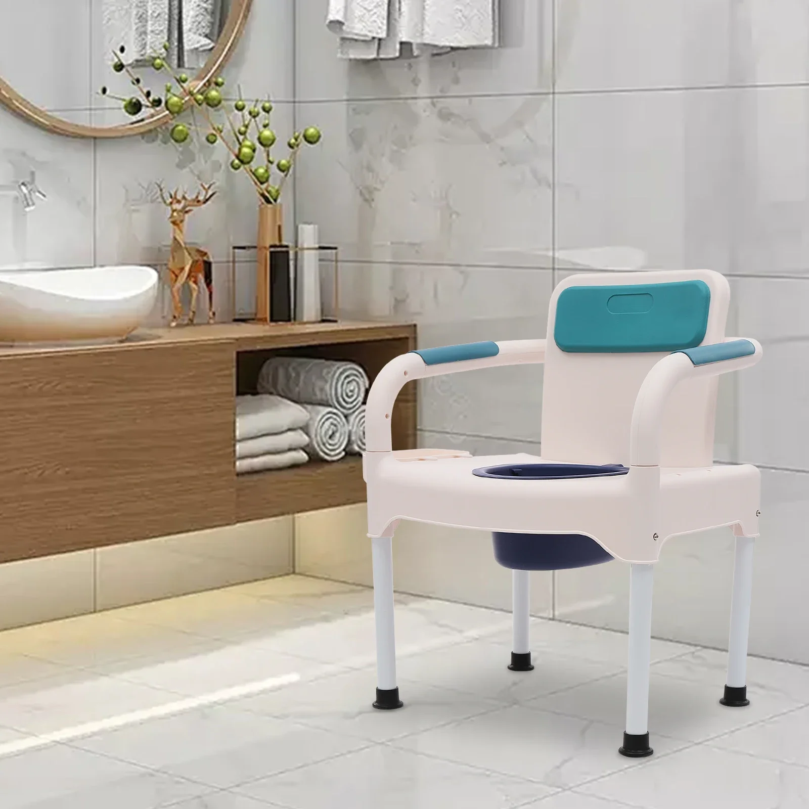 كرسي مرحاض محمول بجانب السرير لكبار السن مع مقعد ناعم من البولي يوريثان ومساند للذراعين قابلة للإزالة بسعة 220 رطل #5
