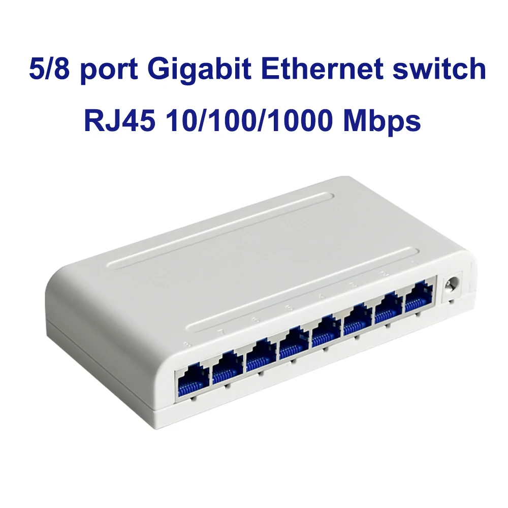 5/8 Port Gigabit Ethernet Switch 10/100/1000Mbps RJ45 Desktop Network Switch Internet Splitter for Home Office PC Camera