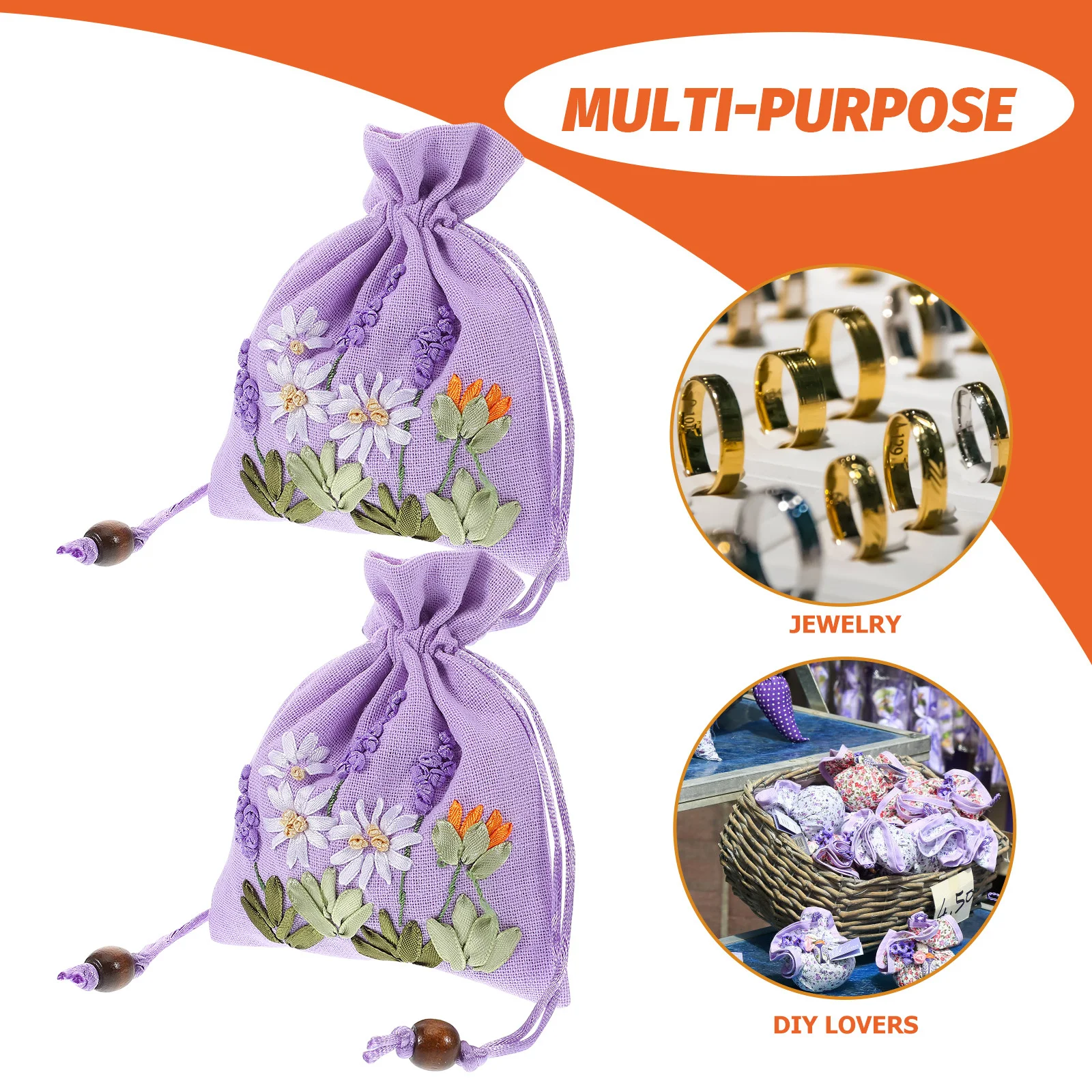 

4Pcs Linen Brocade Jewelry Bags Embroidered Lavender Pouch Drawstring Storage Bag for DIY Aromatherapy Present Wrapping