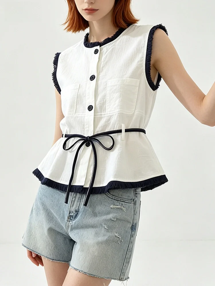 

Cara CLUB plus Size Sleeveless round Neck Shirt Women's Summer New Style Fashionable Patchwork Casual Top for Plump Sister