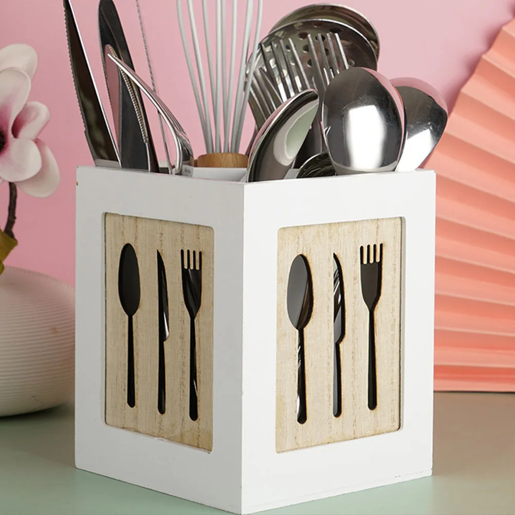 

Natural Wood Utensil Holder Kitchen Cutlery Box Forks Spoons Storage Organizer Container Jar Rack