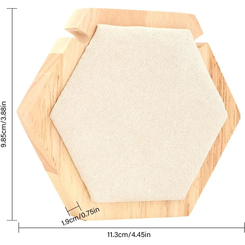 1PC Hexagon Wooden Single Necklace Displays Stands Tabletop Pendant Necklace Display Holder with Cornsilk Velvet and Iron Hooks