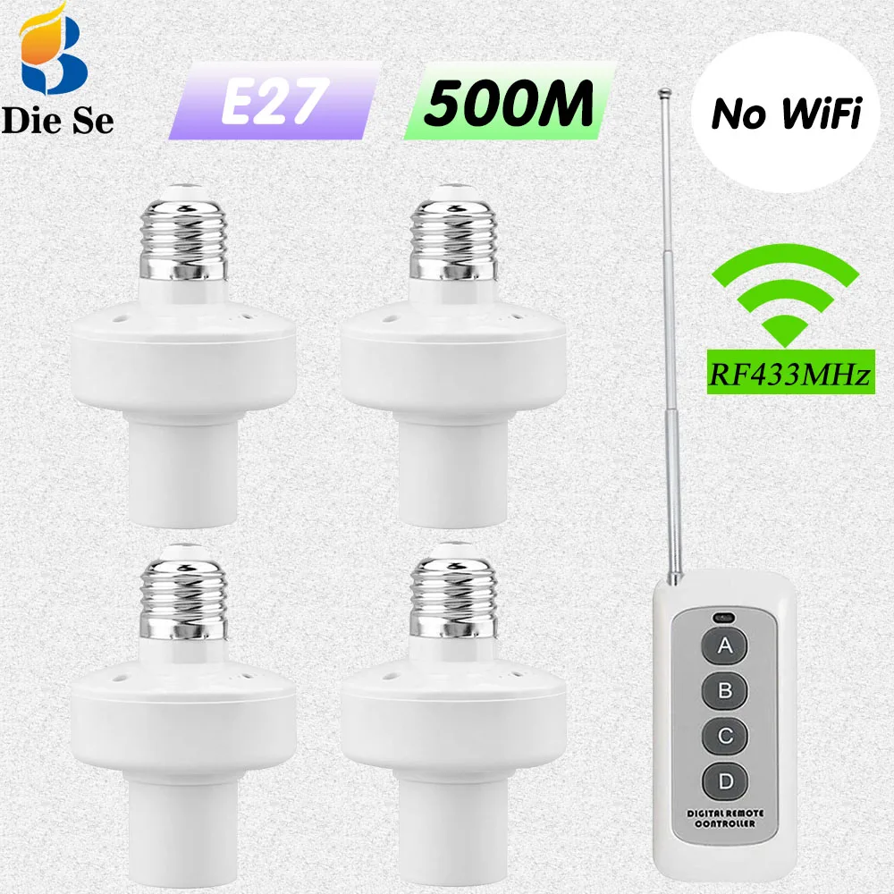 E27 Socket Base Smart Lamp Holder AC 110V 220V Light Switch RF 433MHz Wireless Remote Control transmit 500m 500W for Bulb