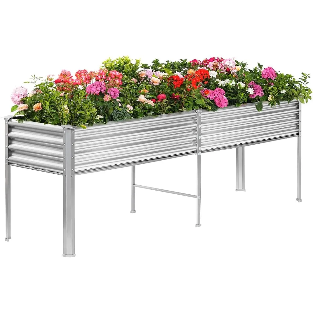 

Land Guard Galvanized Raised Garden Bed with Legs, 96×24×32in Raised Garden Beds Outdoor with Drainage Holes, Planter Boxes Outd