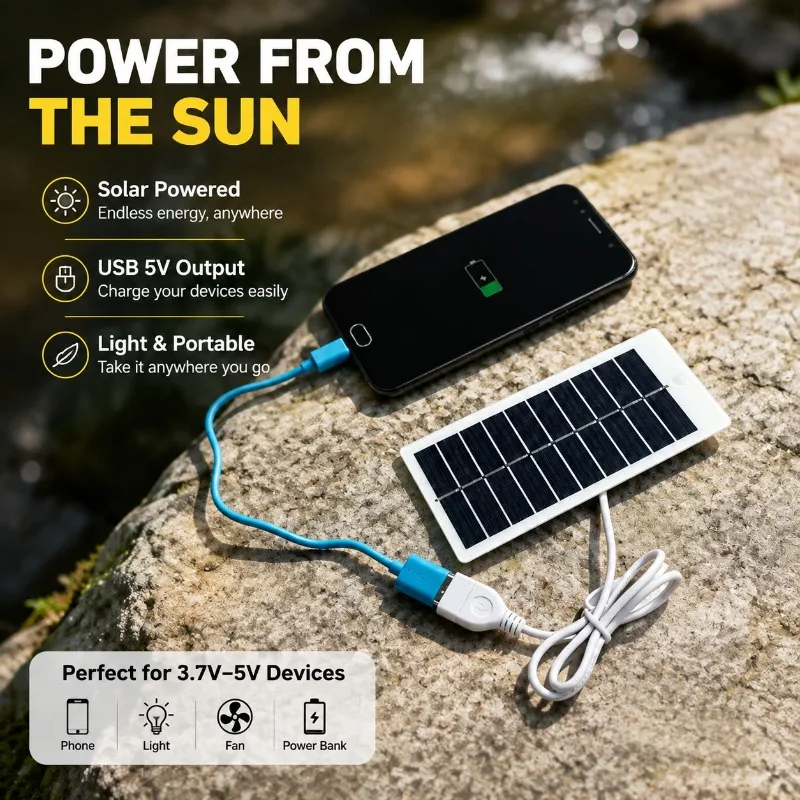 1.5W 5V Solar Charging Panel Outdoor Photovoltaic Charger for Cell Phones Power Banks Lights Realize 3.7V-5V Battery Charging