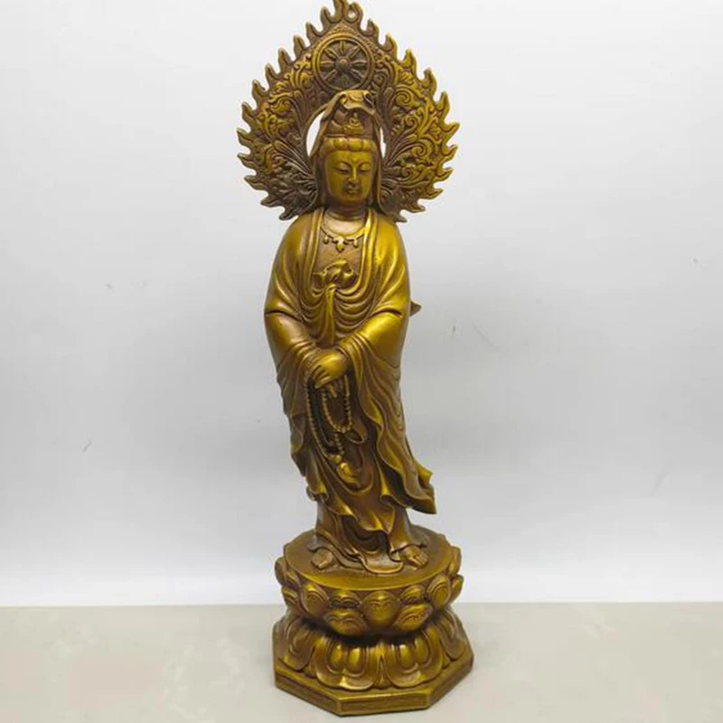 

Pure copper retro Guanyin station statue, Xianglong Guanyin home decoration, offering copper statue ornaments