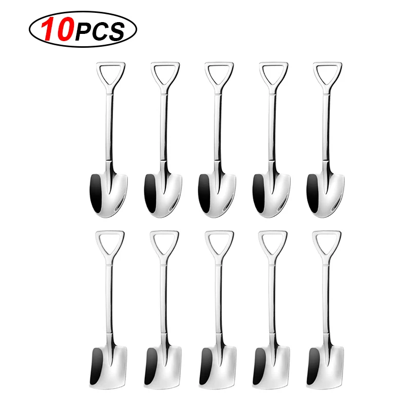 foredawn 4/10PCS Stainless Steel Shovel Coffee Spoon Ice Cream Dessert Spoon Gift Tableware Set Scoop Shovel Creative Tea-spoon