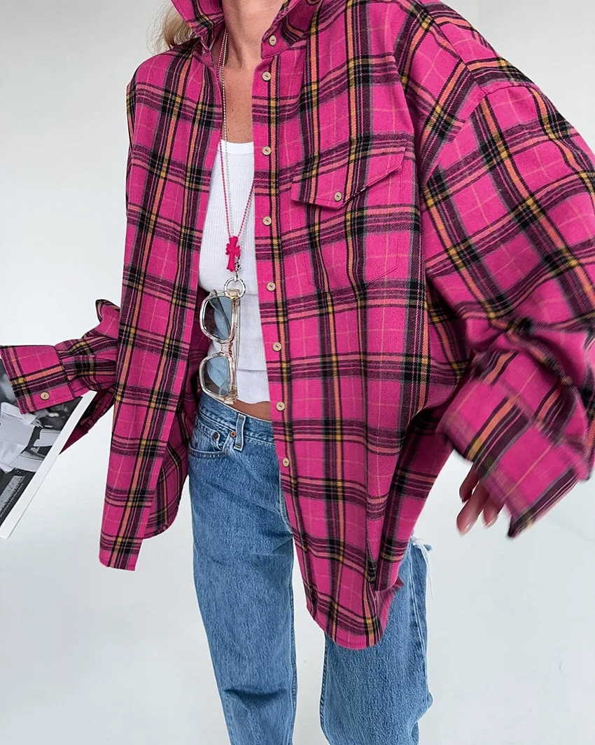 Plaid Blouses Long Tops 2023 Winter Fall Y2K Streetwear Clothes Sexy T Shirt Casual Sweatshirt Designer Clothes Women Print Tops