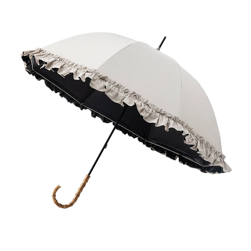 Party Wedding Sunshade Umbrella Vintage Victorian Outdoor Black Coating Long Handle Lace Princess Umbrella