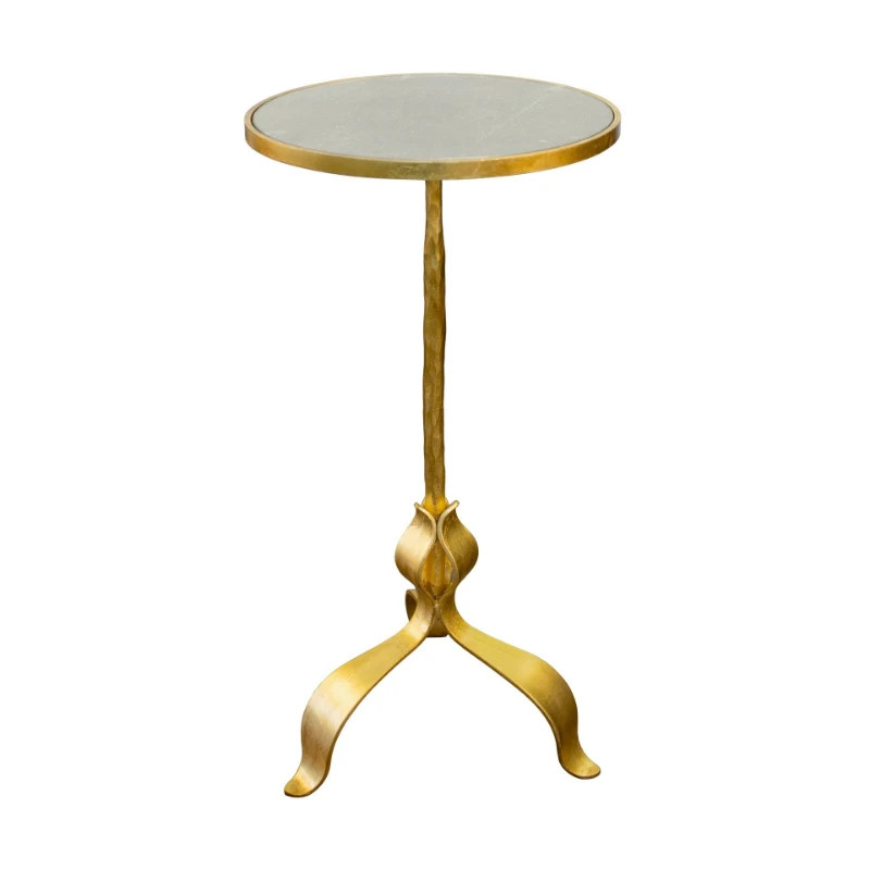 

American furniture light luxury iro n leaf corner table forged iron effect gold foil beverage t able hotel