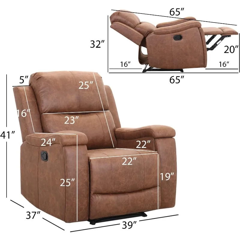 Classic and Traditional Manual Recliner Chair with Overstuffed Arms and Back, Manual Single Sofa