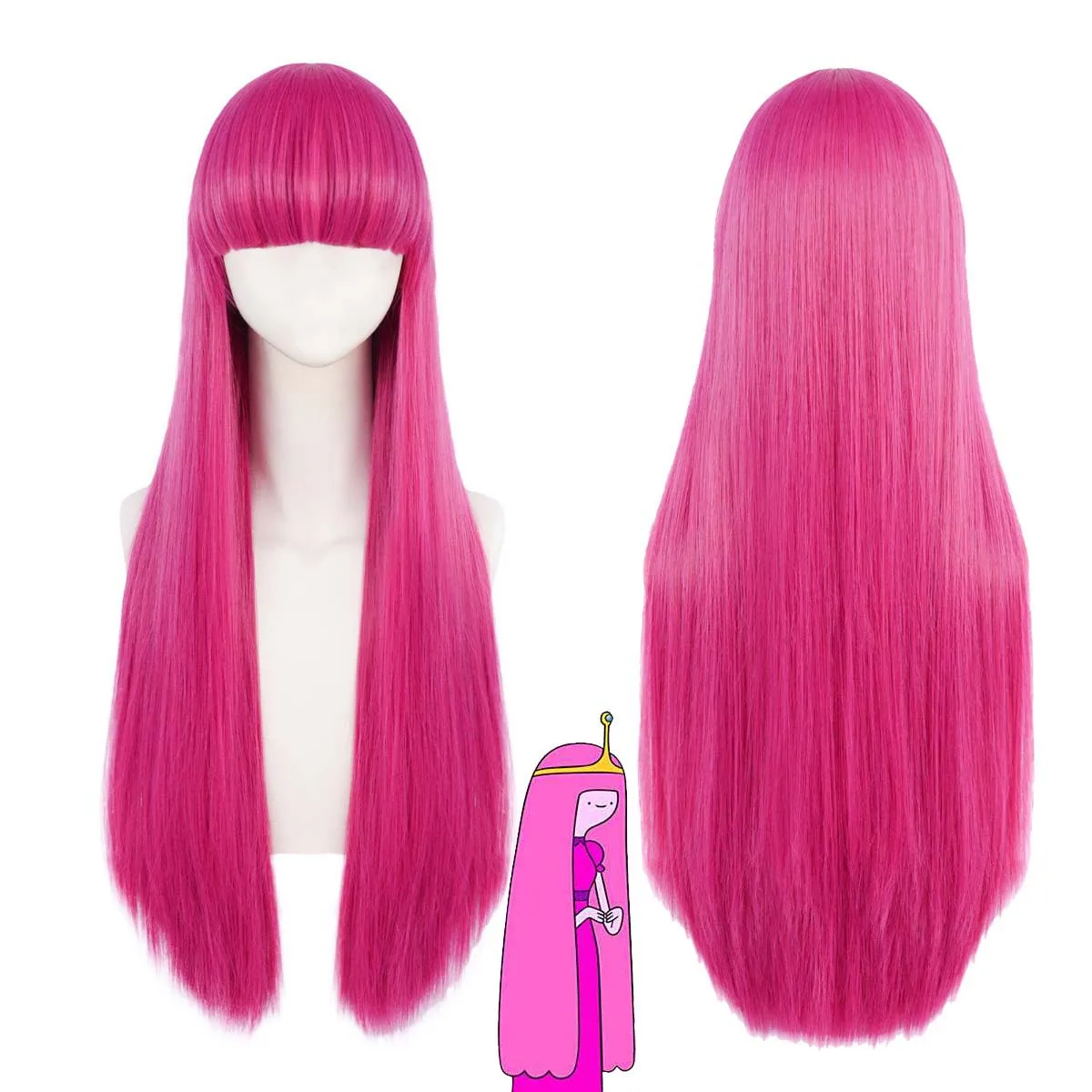 Synthetisches Hochtemperaturgarn, Halloween-Kostüm, Bubblegum Princess, leuchtend rosa, lange, gerade Perücke