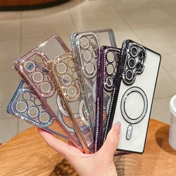Glitter Rhinestone Magnetic Case for Samsung Galaxy S26 Ultra/S25 Bling Diamond Transparent Cover for A57/A37/A56/A17/A36/A55