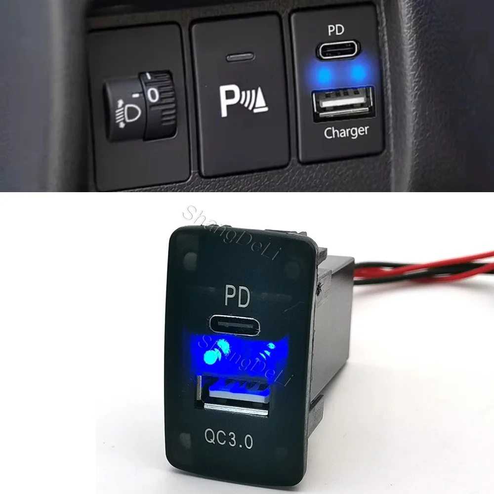 

Blue LED Light Fit For Honda Fido 2008-2013 Car Dual QC3.0 USB PD Charger Socket Adapter Power Outlet Accessories