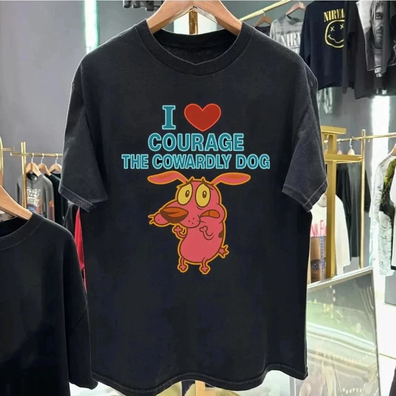T-Shirt à manches courtes avec imprimé de dessin animé Vintage Courage The Cowardly Dog, T-Shirt graphique rétro unisexe, nostalgie des années 90, Streetwear d'été
