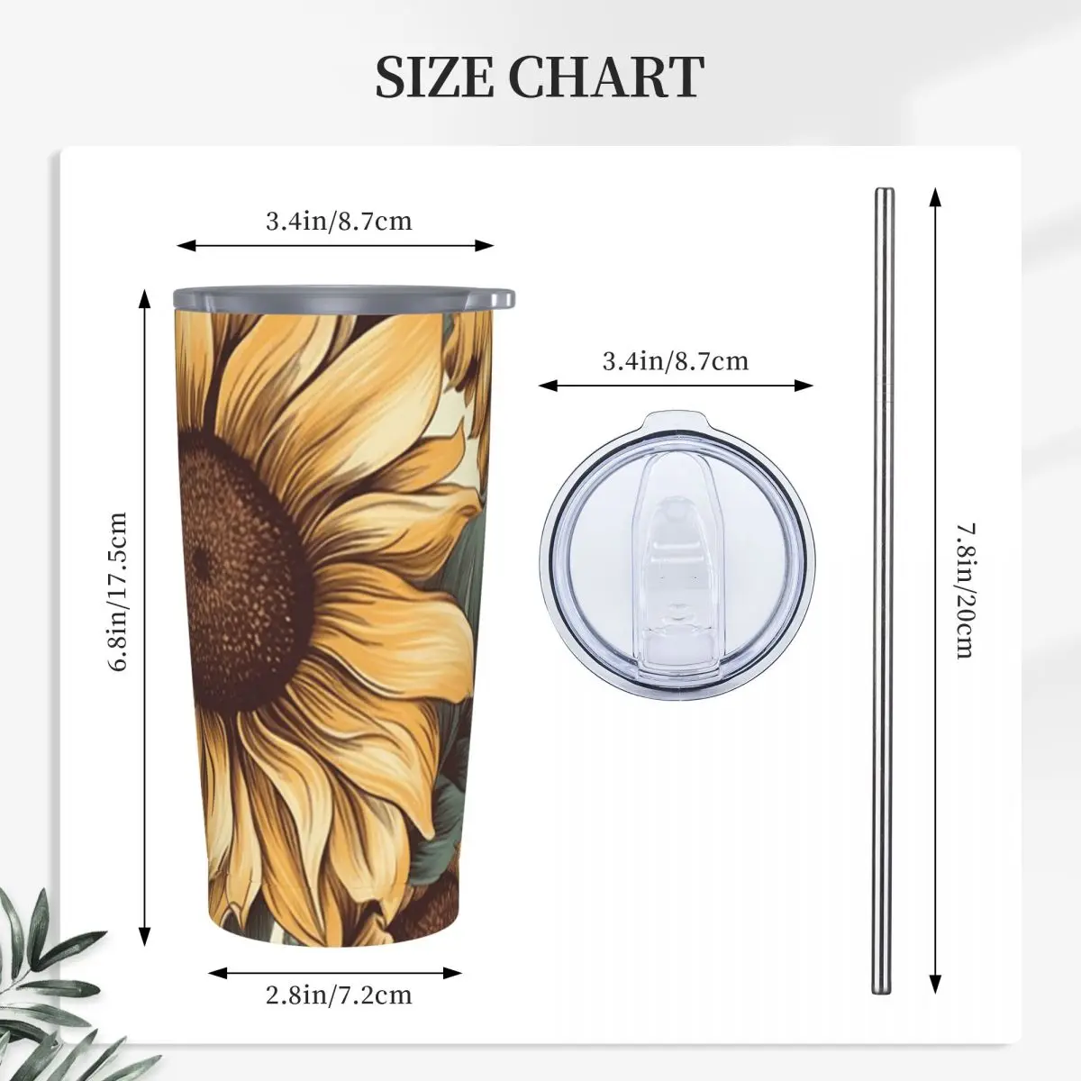 Golden Sunflower Cluster Vintage Botanical Drawing Stainless Steel Tumbler Vacuum Insulated Mug Thermal Cold Cup Straw With Lid