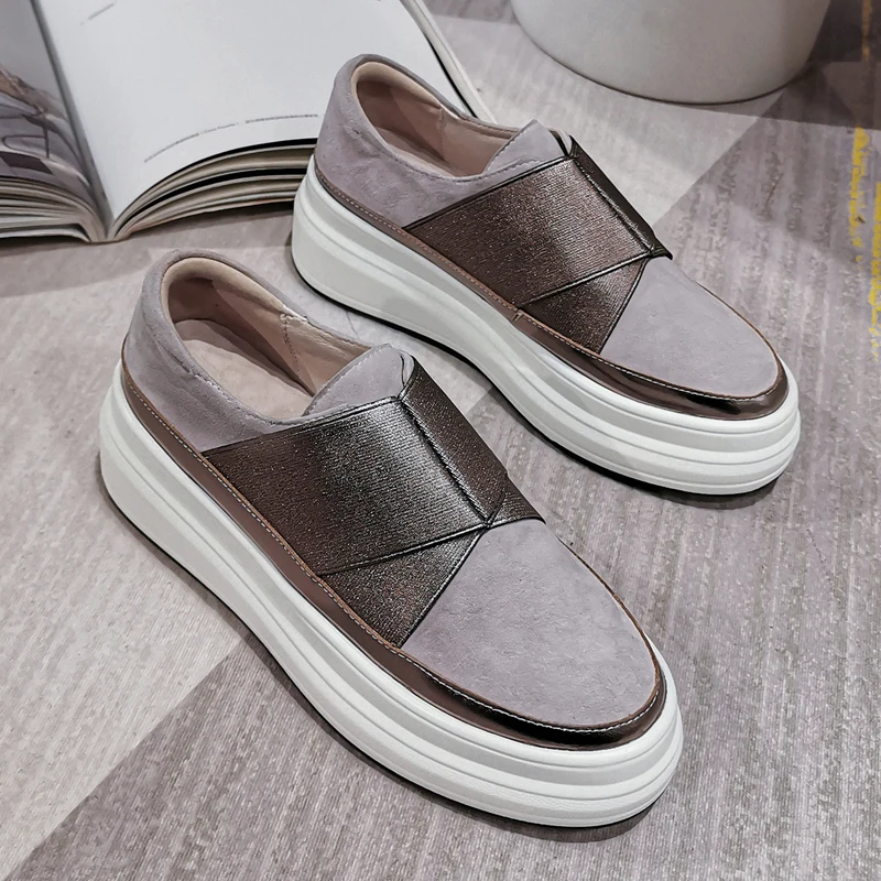 

Color matching platform loafers women's 2025 genuine leather one-pedal versatile muffin flat shoes