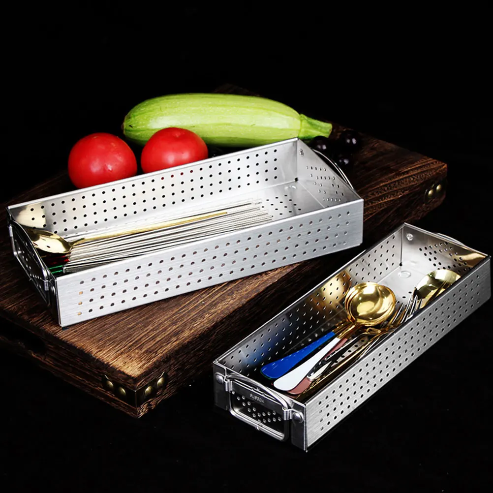 

Stainless Steel Chopsticks Cage Large Capacity Countertop Utensil Organizer Drainage Design Metal Cutlery Box For Kitchen