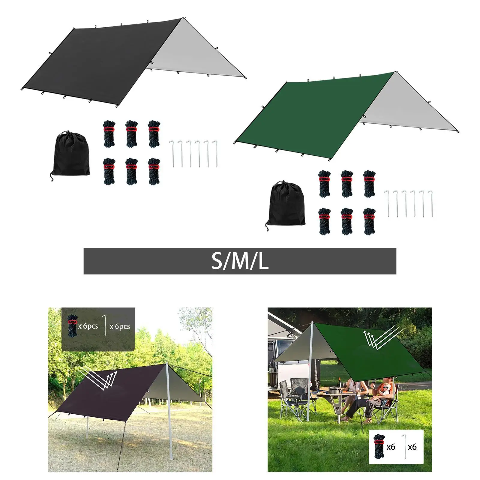 

Camping Tent Tarp with Carry Bag Waterproof for Picnic Simple Assembly