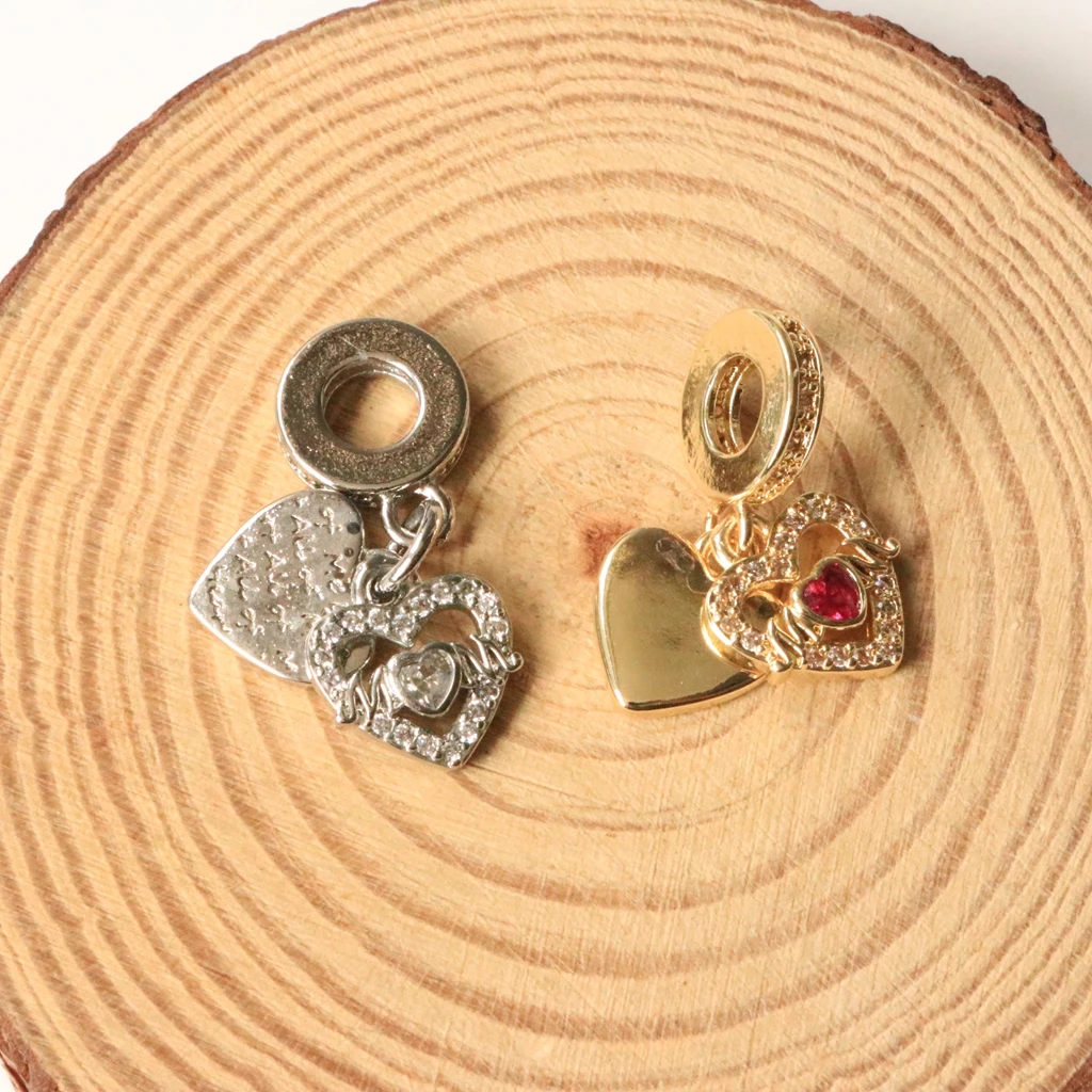 6pcs-22*11mm 2026 New Love Charms Gold Silver Beads Fit Original Bracelet Mom Daughter Aunt Heart Dangle Charms DIY Jewelry Gift