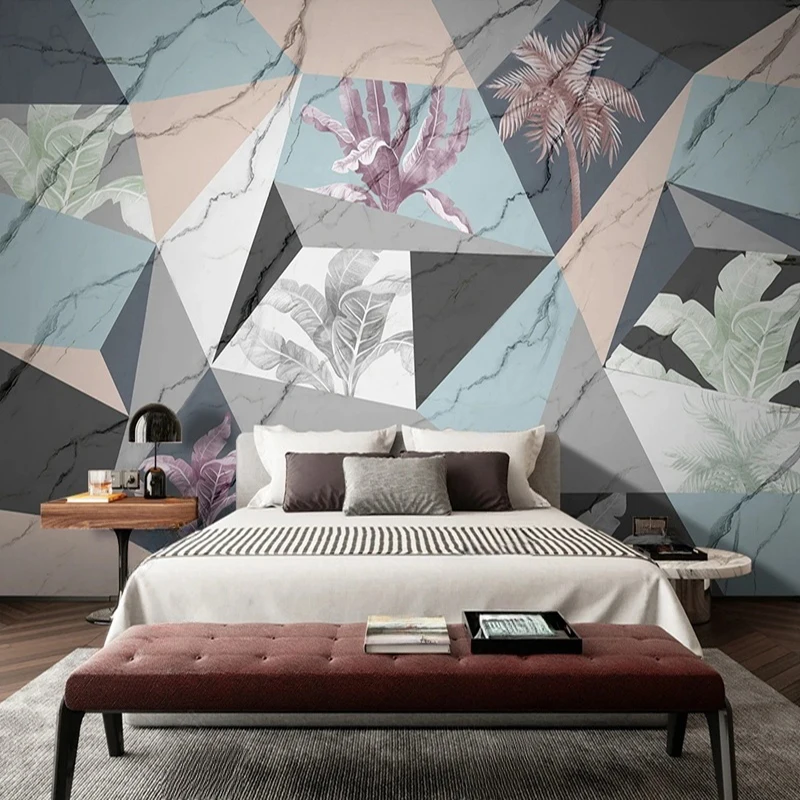 

Marble Geometric Plant Leaves Abstract Pattern Custom Photo Mural Home Interior Decoration Wallpaper For Living Room Bedroom 3D