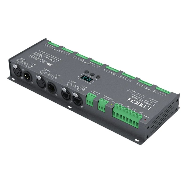 Imagem -02 - Ltech-dmx Decodificador com Terminal Verde 32 Canais Dmx Escravo Dc1224v Entrada 3a Saída Saída Rgb Rgbw Uso de Tira Xlr3 Xlr5 Rj45 Novo