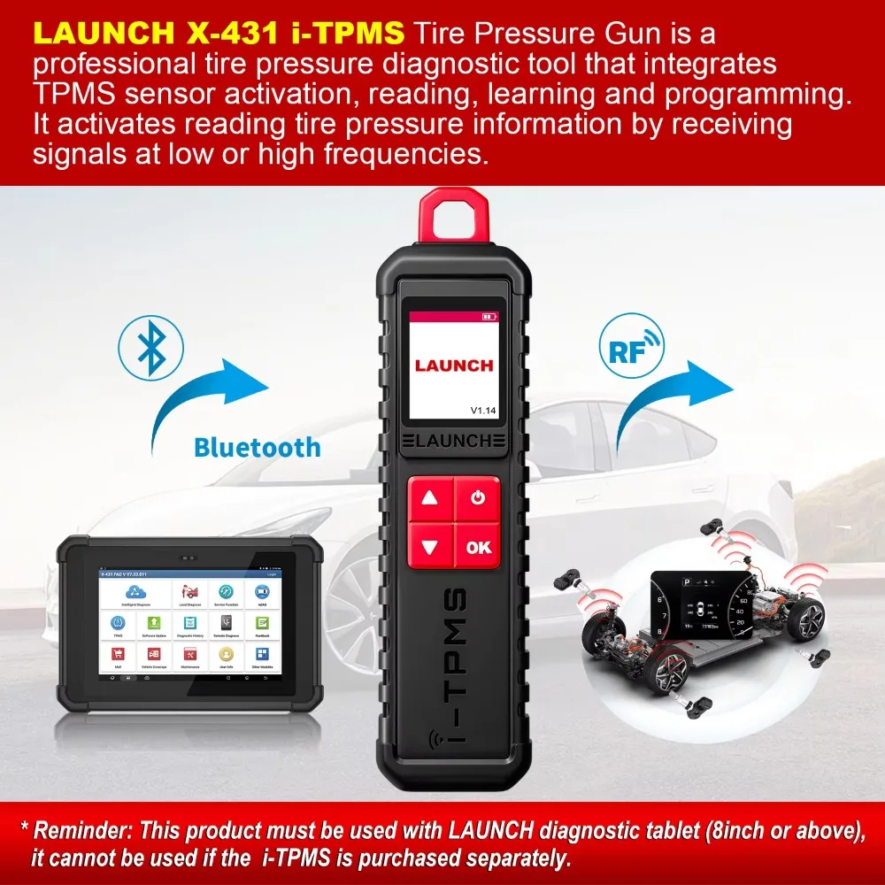 LAUNCH X-431 i-TPMS TPMS Programming Tool Sensor Activator Relearn Reset 315/433MHz RF Sensor Upgrade of TSGUN for X431 Scanner