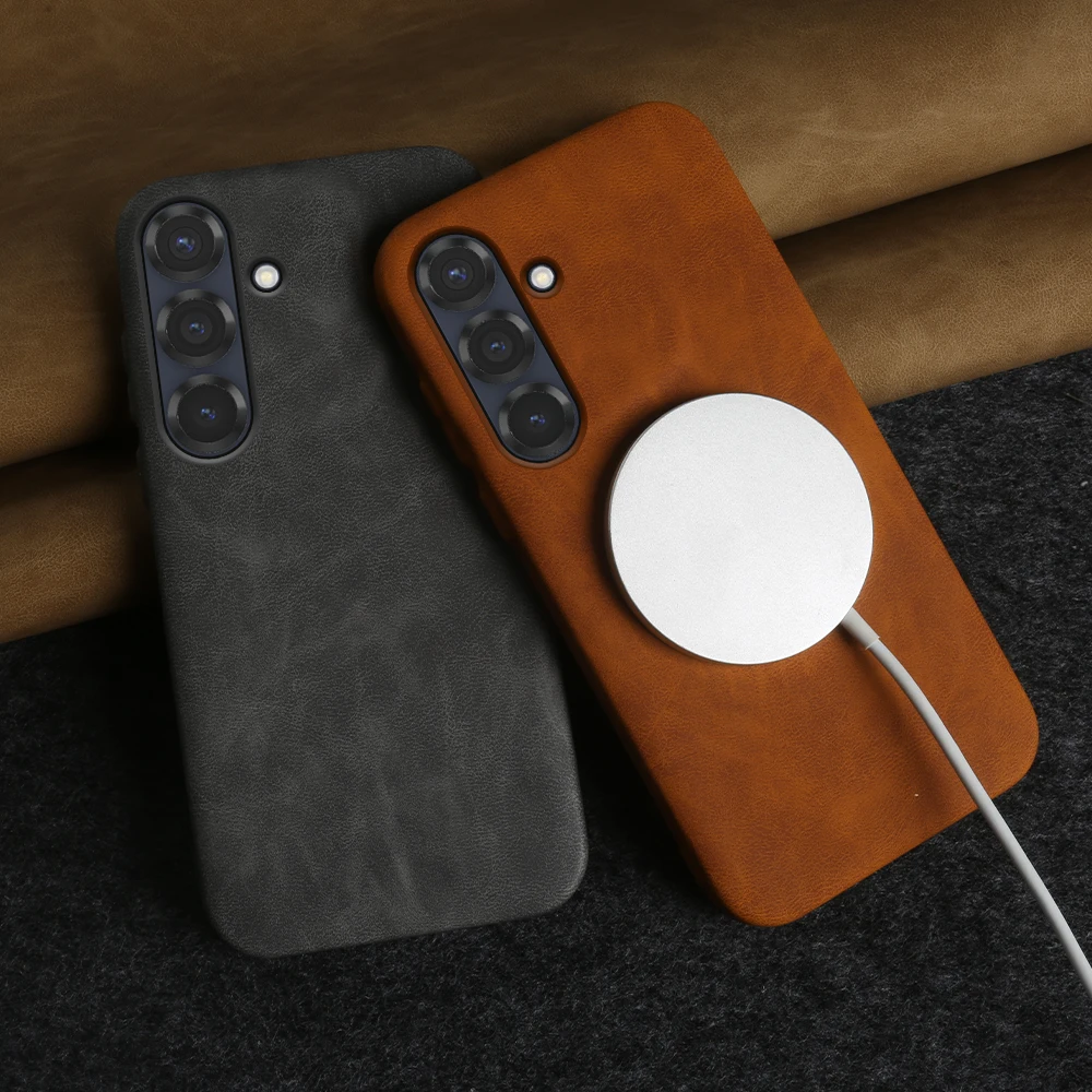 

For Magsafe Magnetic Phone Case for Samsung Galaxy S26 Plus S25 Edge S24 S23 S22 S21 S20 FE Note 20 Ultra Luxury Leather Cover