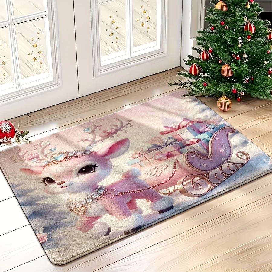 Vintage Golden Snowman Gift Box Floor Mat cottage front entry porch garage terrace household decorative seasonal door mat