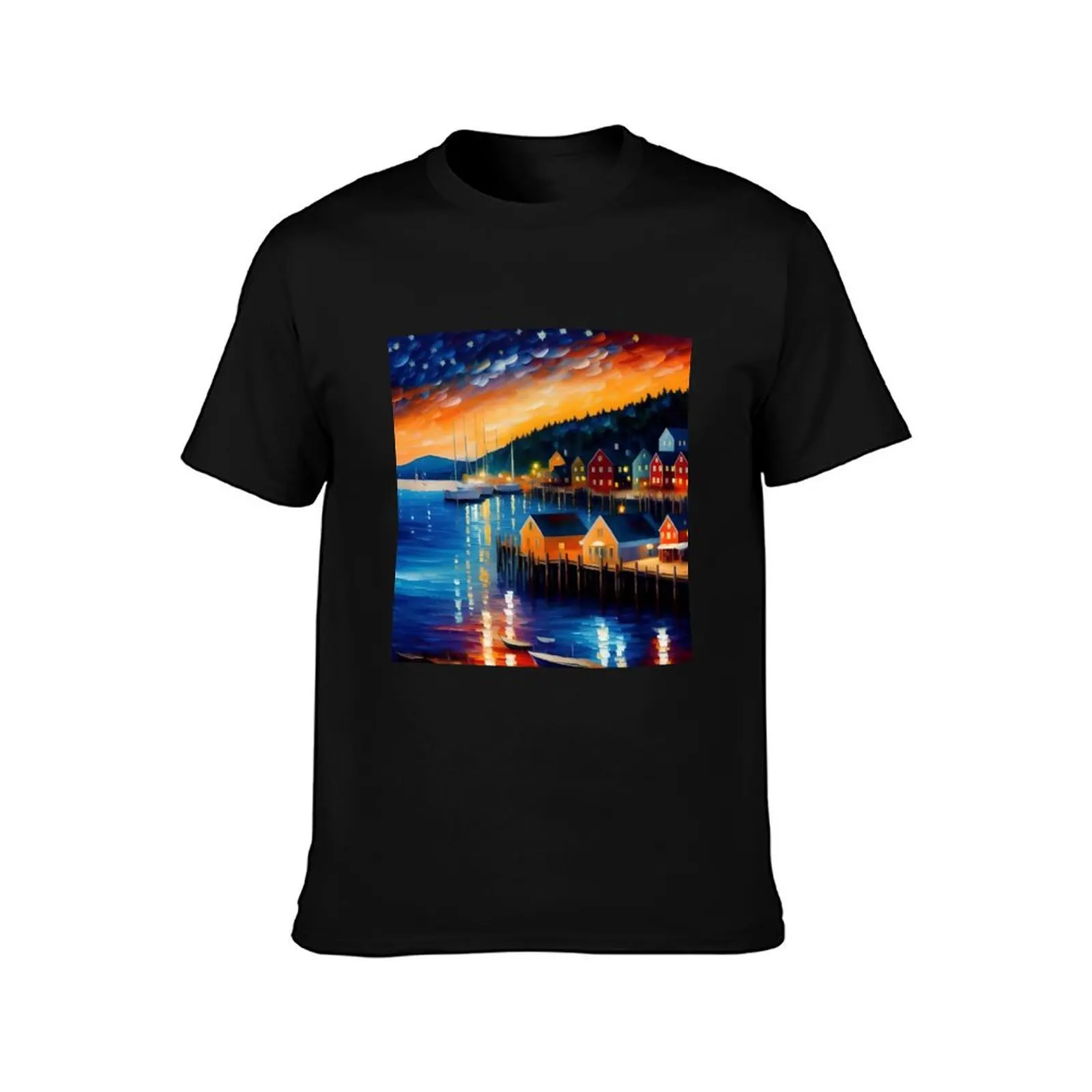 Bar Harbor, Acadia, Mount Desert Island, Maine fishing harbor coastal landscape painting T-Shirt