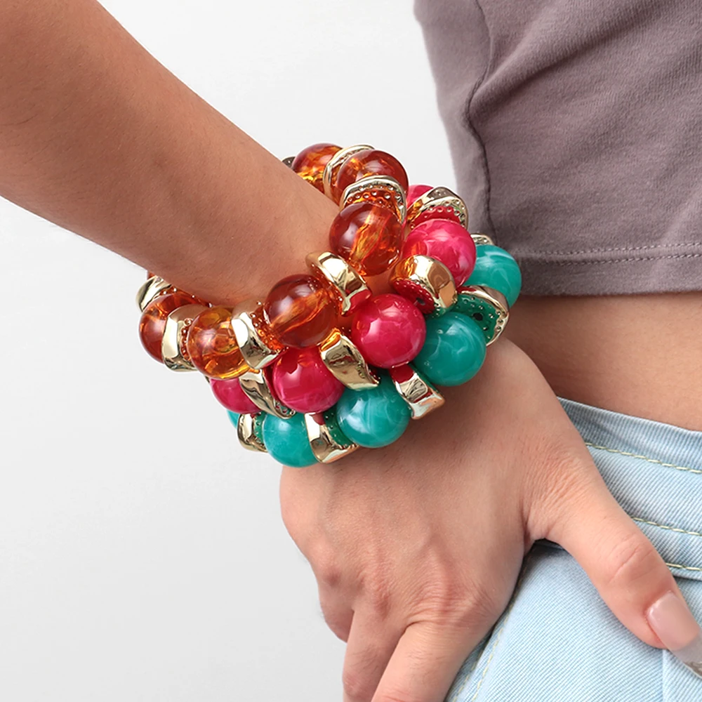 العصرية الاكريليك هندسية جولة الخرز تمتد أساور للنساء الأزياء غير النظامية CCB مطرز Bangele سوار مجوهرات الإكسسوار