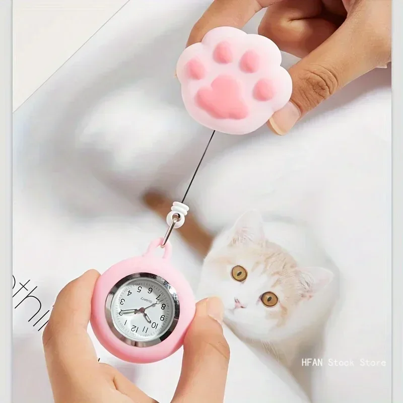 Cute Cat Paw Nurse Watch Brooch Silicone With Clip Retractable Telescopic Health Care Nurse Doctor Paramedic Medical Pocket