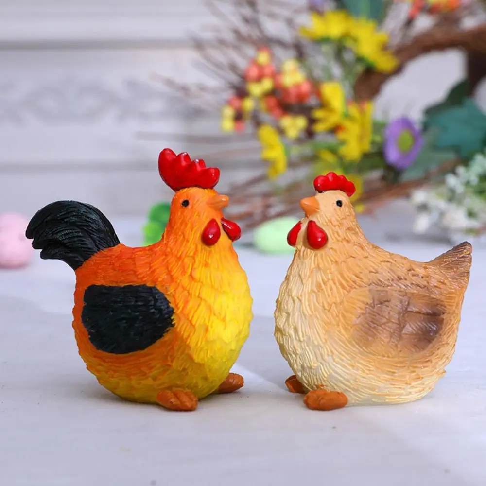 Cartoon Easter Chicken Figurines Resin Crafts Realistic Hen Rooster Ornament Handicraft Cute Animal Sculpture