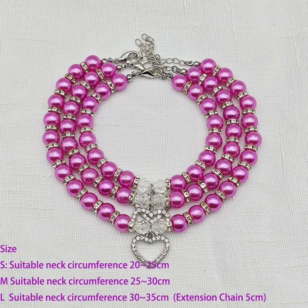New Cute Pet Pearl Necklace with Heart-shaped Rhinestone Pendant Adjustable Cat Dog Collar Jewelry For Small Pets 8 Colors 고양이
