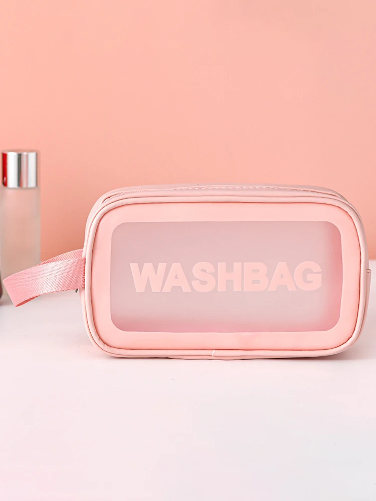 1 Stück PU Transparente Dreiteilige Kosmetik- und Toilettenartikel-Tasche, Große Kapazität PVC Halbtransparente Mattierte Tragbare Aufbewahrungstasche – Detail 14