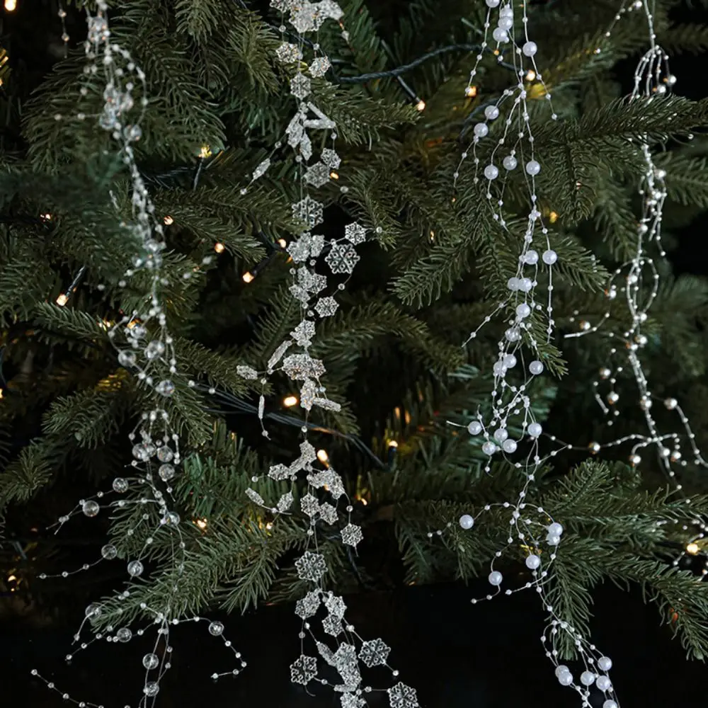 Decorative Fishing Line Pearls Chain Artificial Clear Christmas Tree Beads Chain 2M Glitter Branch Garland Crystal Curtain