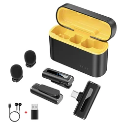 Microfone Lavalier sem fio para telefone, microfone de lapela profissional com caixa de carregamento, redução de ruído para gravação, Android, iOS