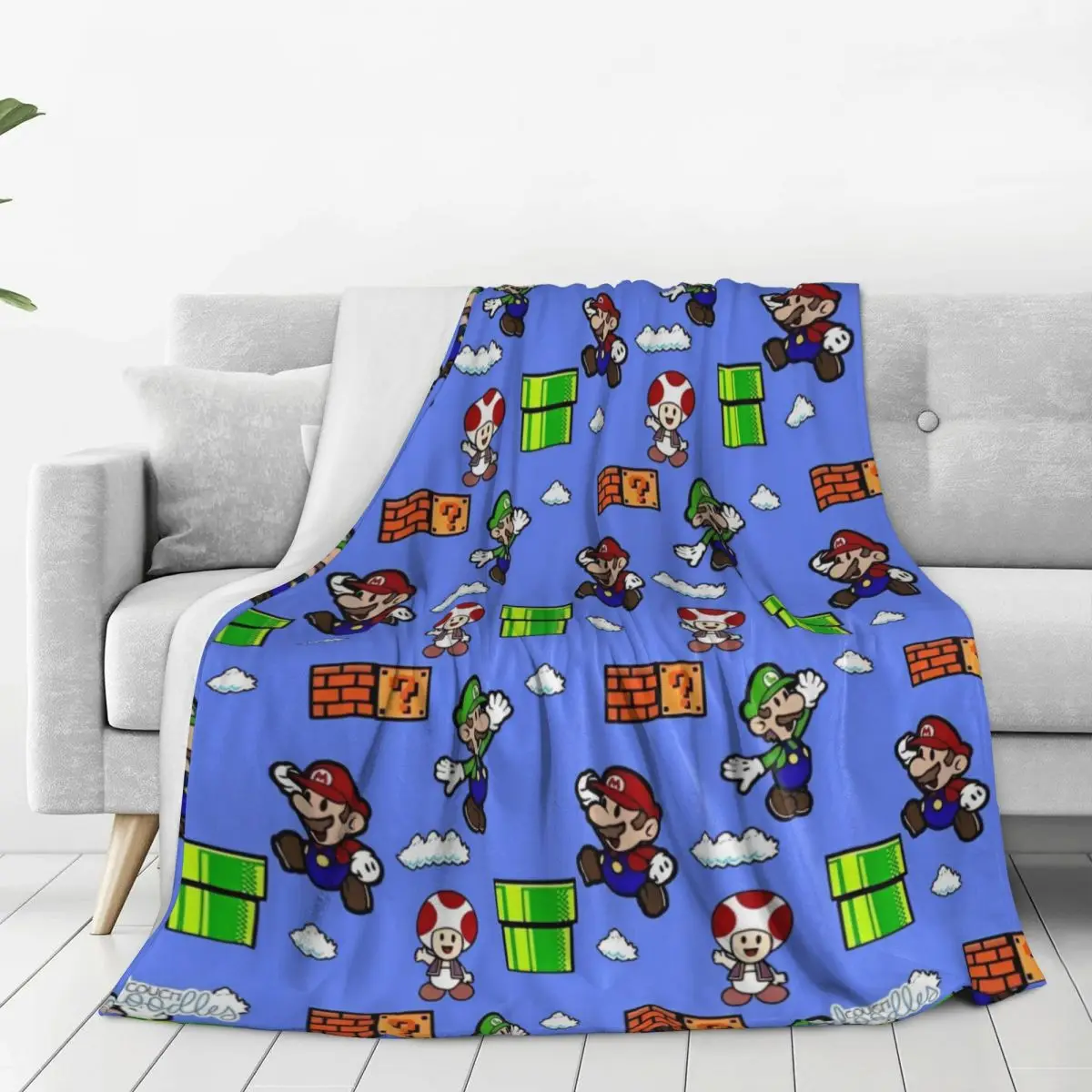 Super Cartoon M-Marios Printed Soft Blankets Decorative Plush Throw Blanket Funny Couch Bed Flannel Bedspread Sofa Bed Cover