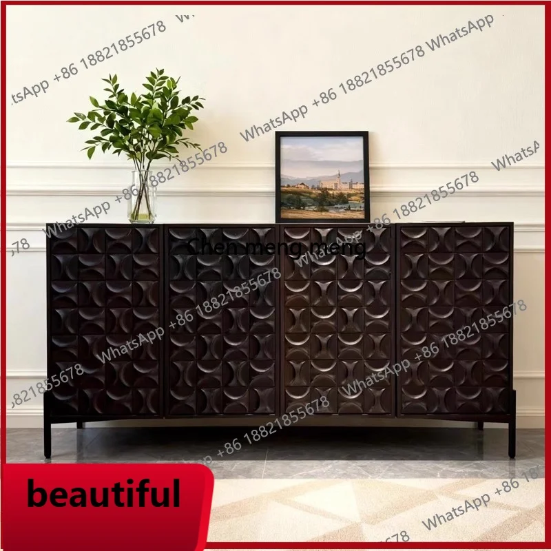 

X Minimalist solid wood dining side cabinet, living room home, carved entrance, storage cabinet, black.
