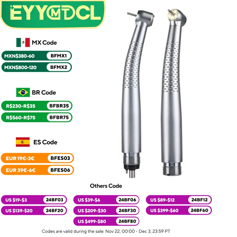 

EYY Dental 5 LED Light High Speed Handpiece Shadowless E-Generator Air Turbine Dentist Tips 2/4 Holes 5 Water Spray Equipment