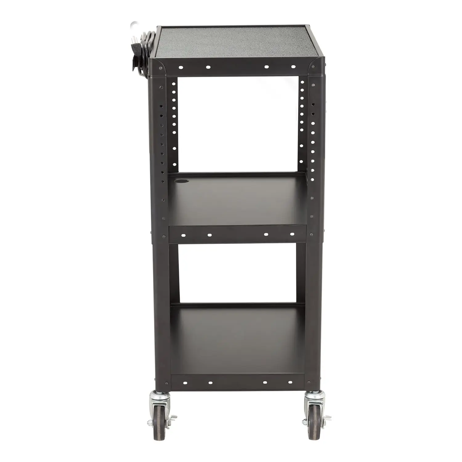 Commercial Furniture Adjustable Height Metal AV Cart with Electric Power Cord Three shelves provides plenty of storage space