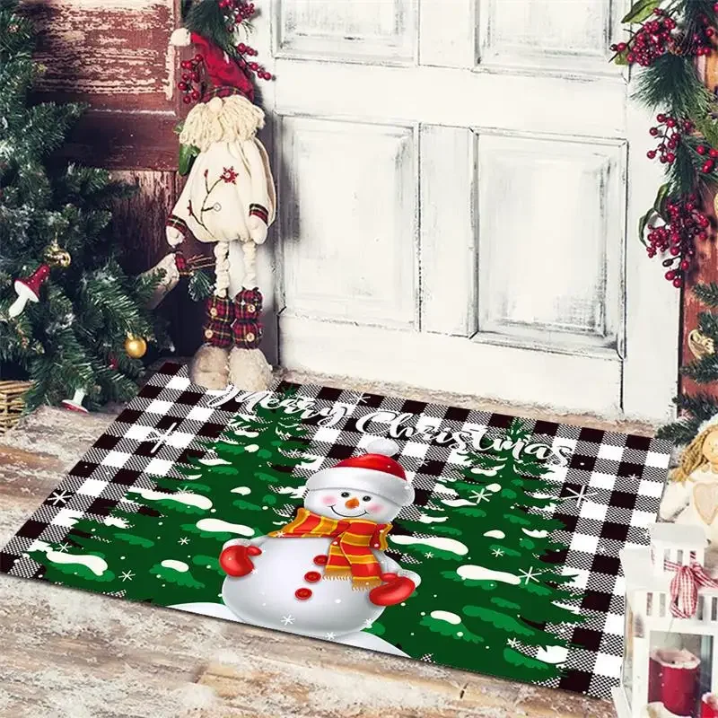 Christmas Floor Mat Santa Claus Snowman Entrance Hall Balcony Anti Slip Absorbent Carpet Holiday Decoration Printed Foot Mat