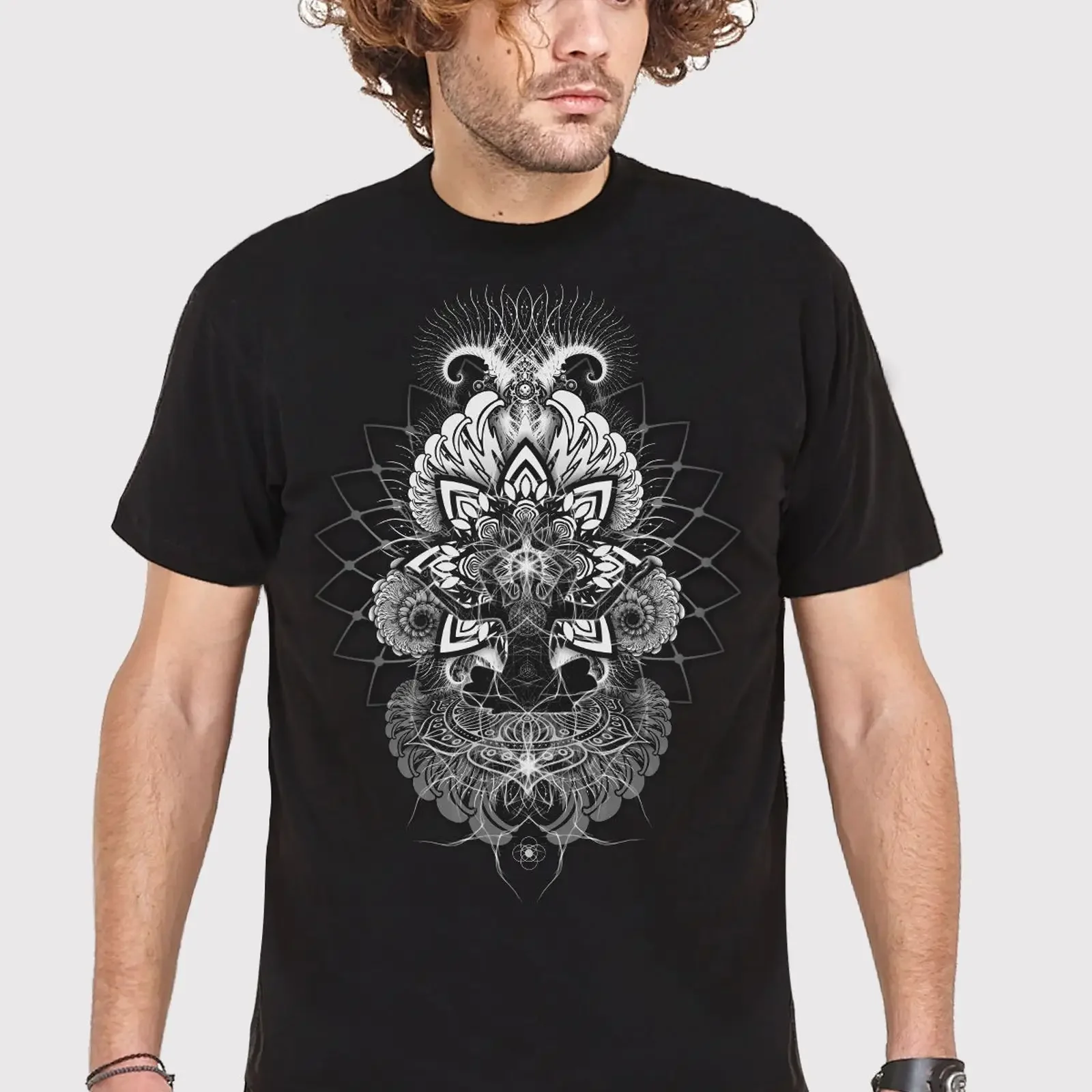 T-shirt Transcendence pour hommes, style Psytrance, vintage, effet délavé, vêtements de créateur, légèrement polyvalent, extensible, motif graphique tendance