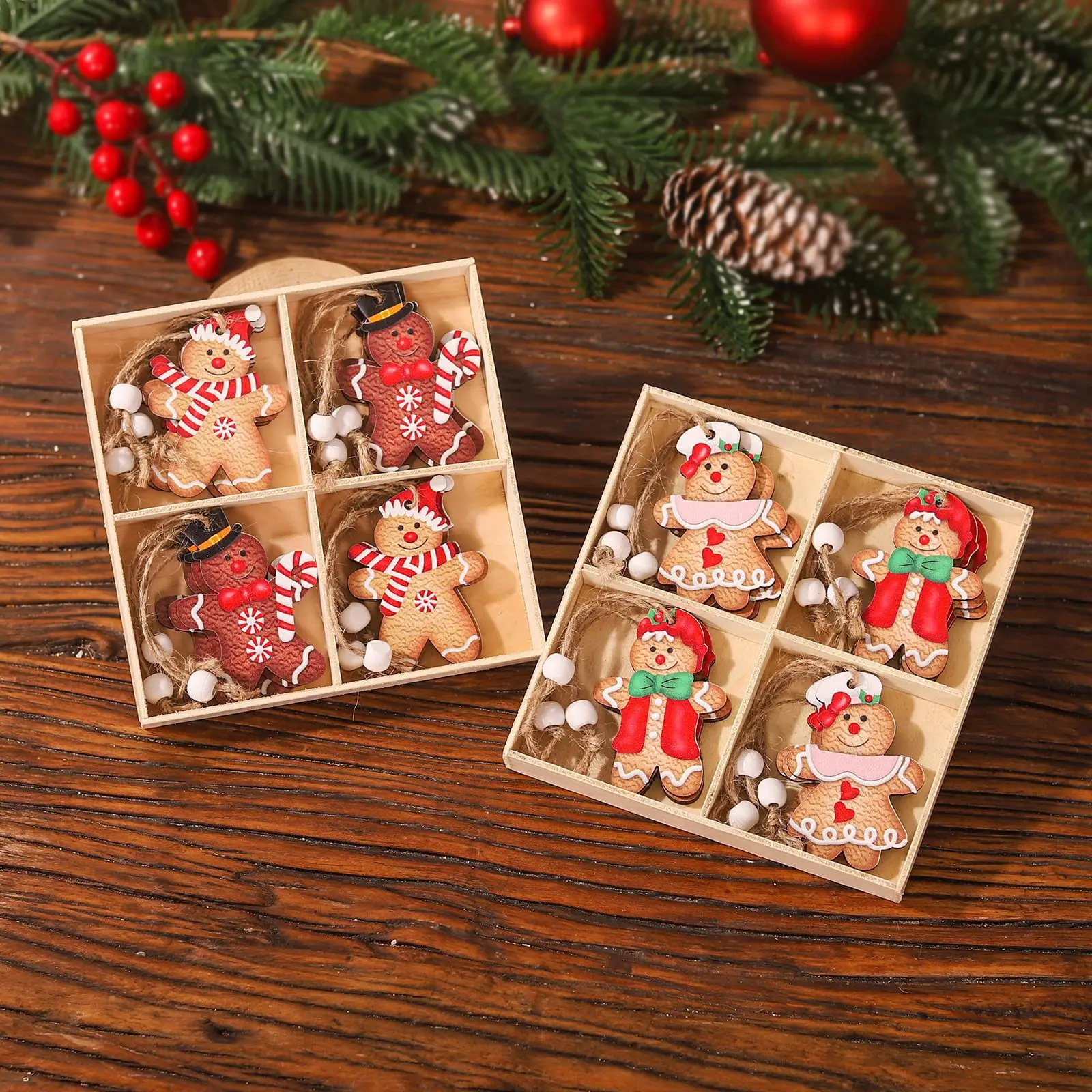 Christmas Wooden Pendants Gingerbread Man Gnomes Santa Claus Xmas Tree Hanging Oranment 2024 Xmas Decorations for Home Kids Gift